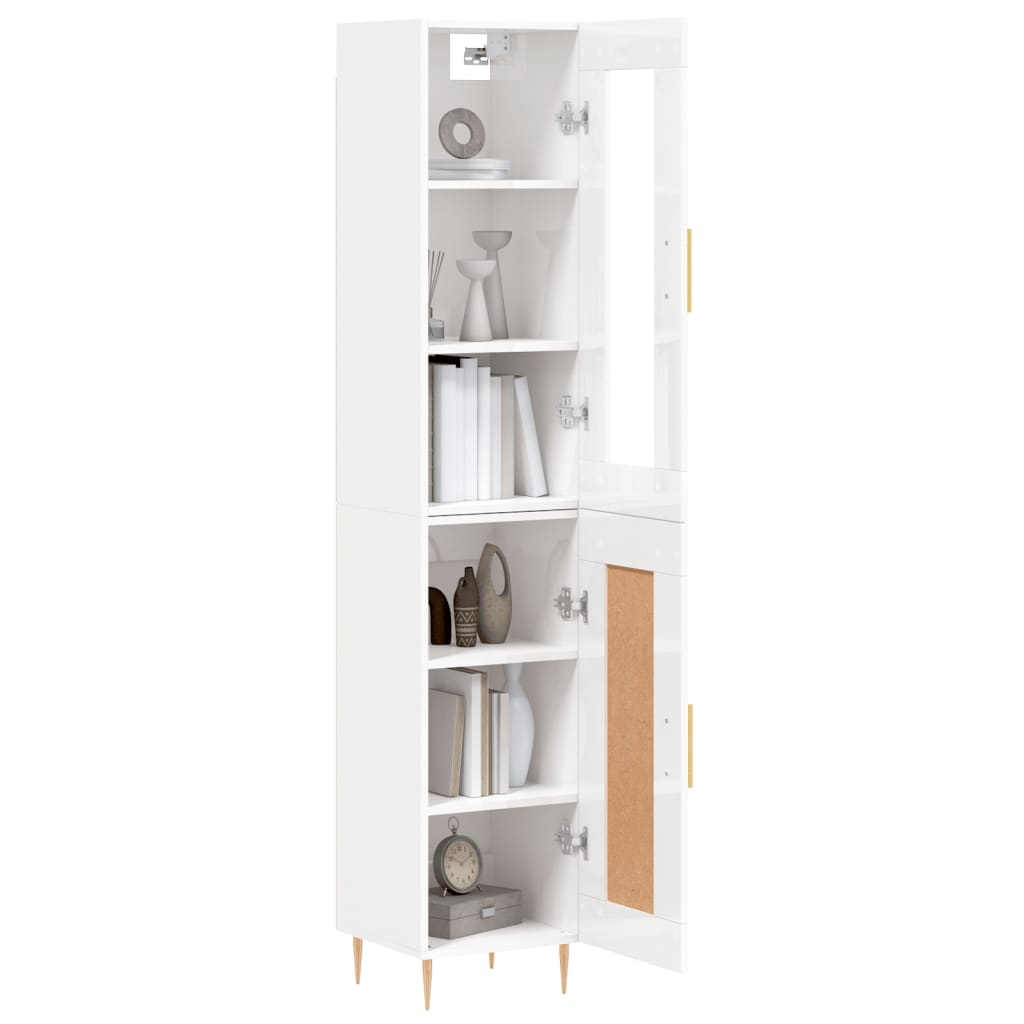 vidaXL Skříň highboard bílá s vysokým leskem 34,5x34x180 cm kompozit