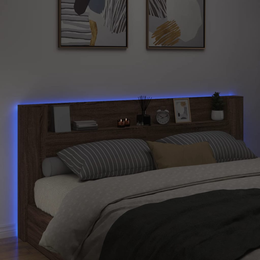 vidaXL Čelo postele úložný prostor a LED hnědý dub 220x16,5x103,5 cm