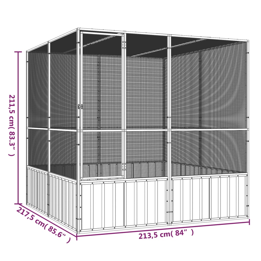 vidaXL Ptačí klec šedá 213,5x217,5x211,5 cm pozinkovaná ocel