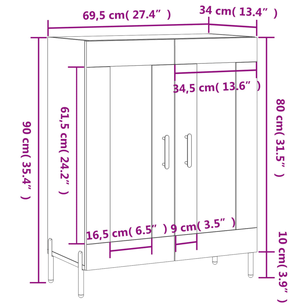 vidaXL Příborník hnědý dub 69,5 x 34 x 90 cm kompozitní dřevo