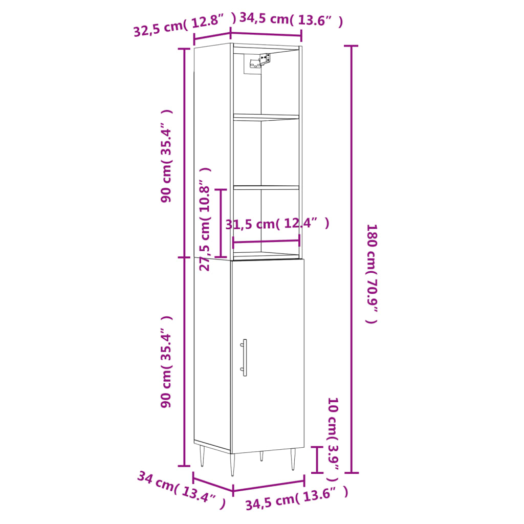 vidaXL Skříň highboard dub sonoma 34,5 x 34 x 180 cm kompozitní dřevo