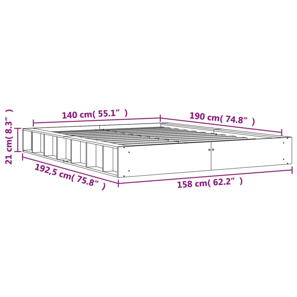 vidaXL Postel bez matrace voskově hnědá 140 x 190 cm masivní borovice