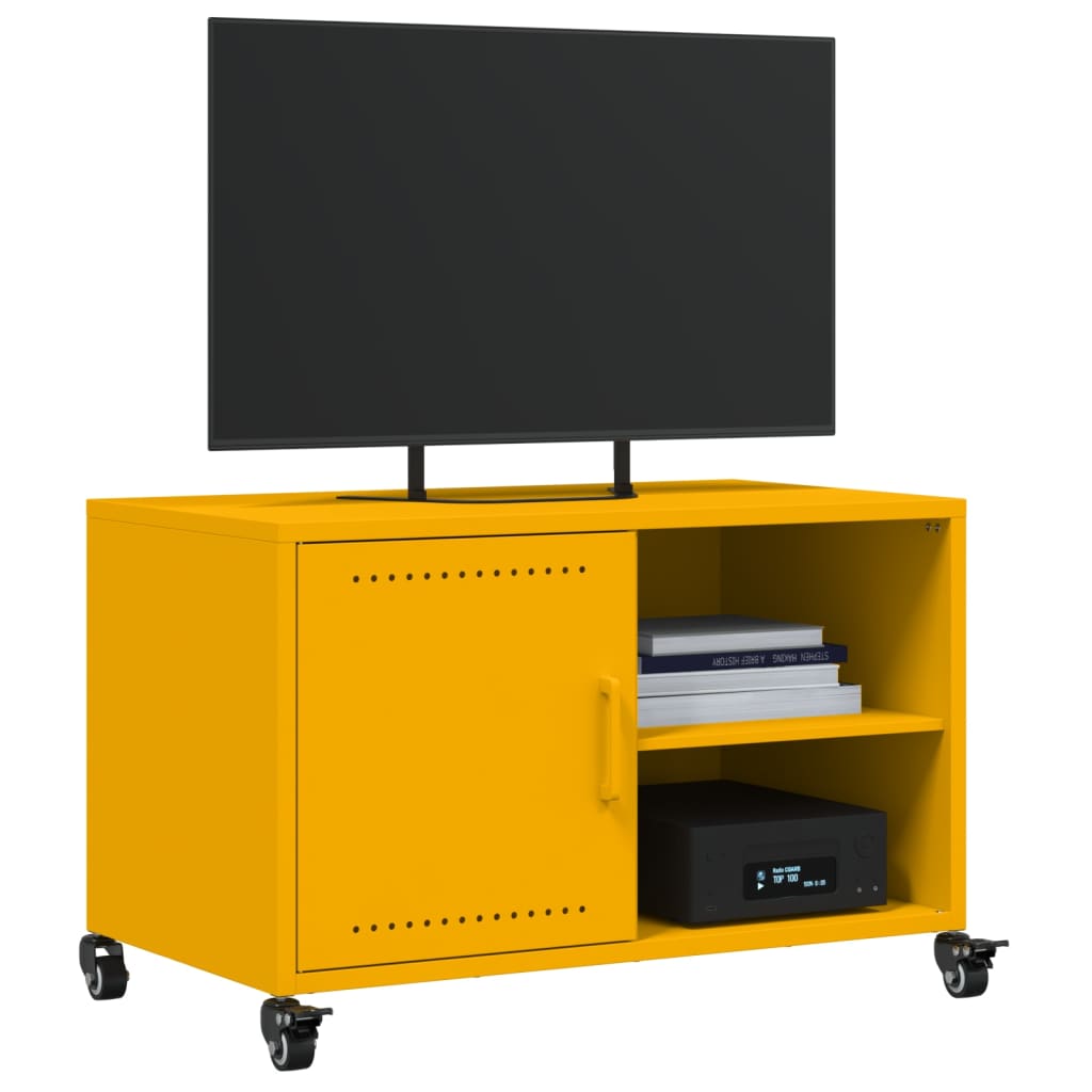 vidaXL TV skříňka hořčicově žlutá 68 x 39 x 43,5 cm ocel