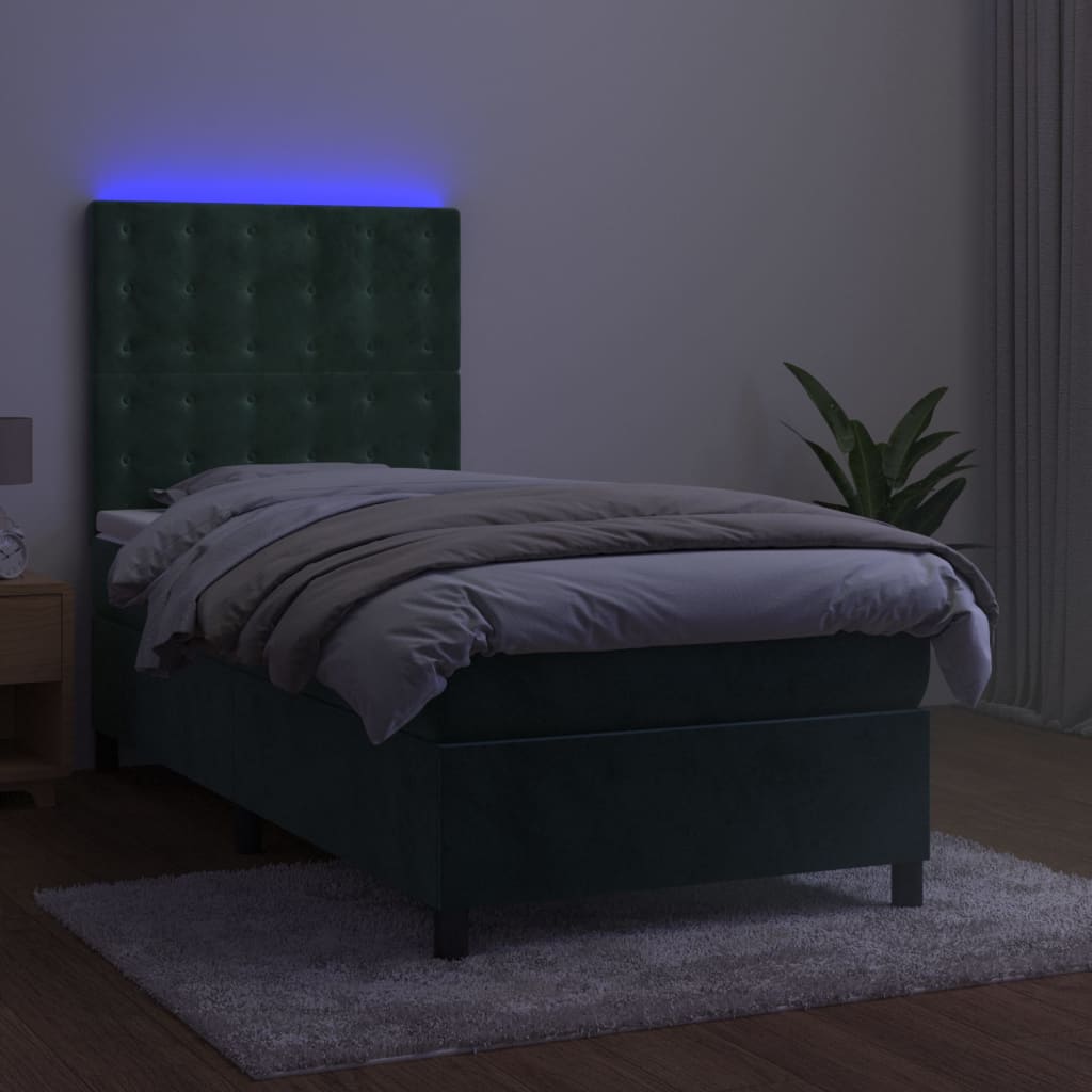 vidaXL Box spring postel s matrací a LED tmavě zelená 80x200 cm samet
