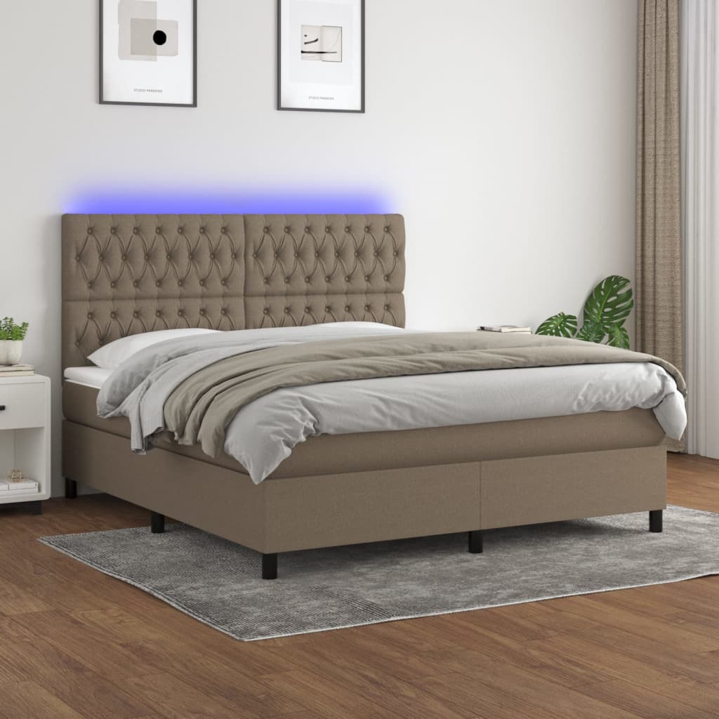 vidaXL Box spring postel s matrací a LED taupe 180x200 cm textil