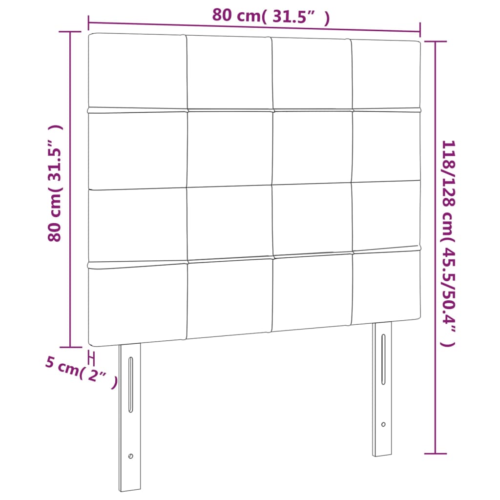 vidaXL Čelo postele s LED krémové 80x5x118/128 cm textil