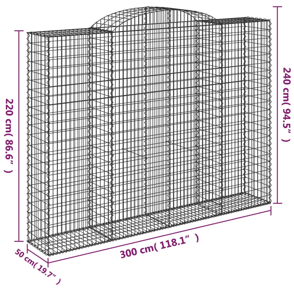 vidaXL Klenuté gabionové koše 2 ks 300x50x220/240cm pozinkované železo