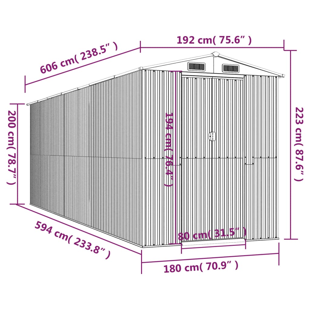 vidaXL Zahradní kůlna tmavě hnědá 192 x 606 x 223 cm pozinkovaná ocel