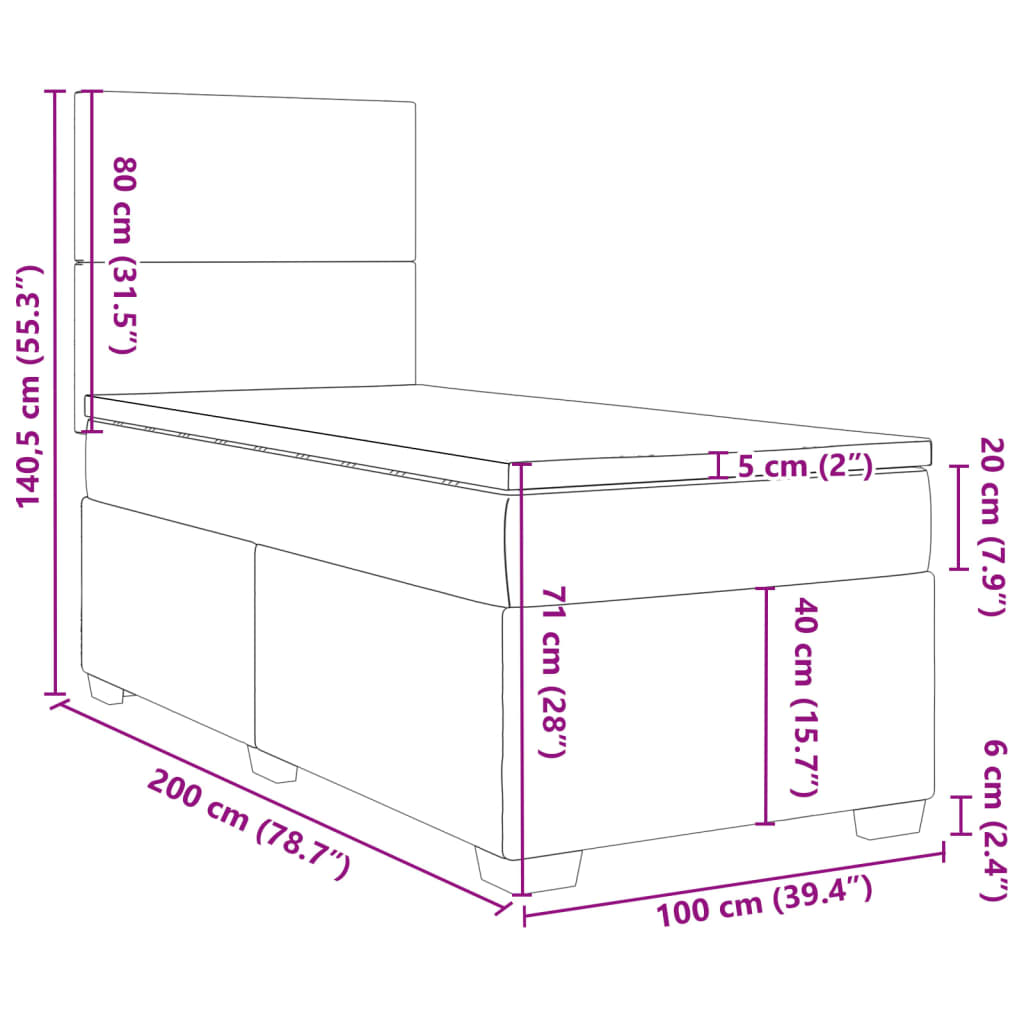 vidaXL Box spring postel s matrací světle šedá 100x200 cm samet