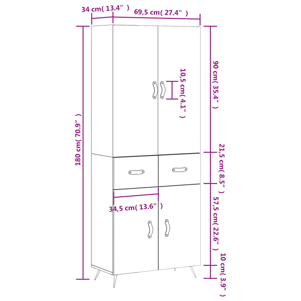 vidaXL Skříň highboard betonově šedá 69,5x34x180 cm kompozitní dřevo