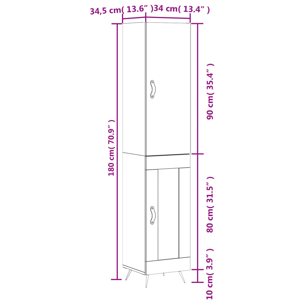 vidaXL Skříň highboard bílá s vysokým leskem 34,5x34x180 cm kompozit