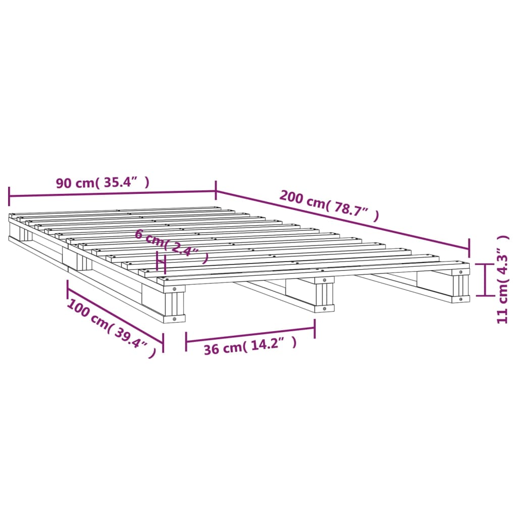 vidaXL Postel z palet bílá 90 x 200 cm masivní borové dřevo