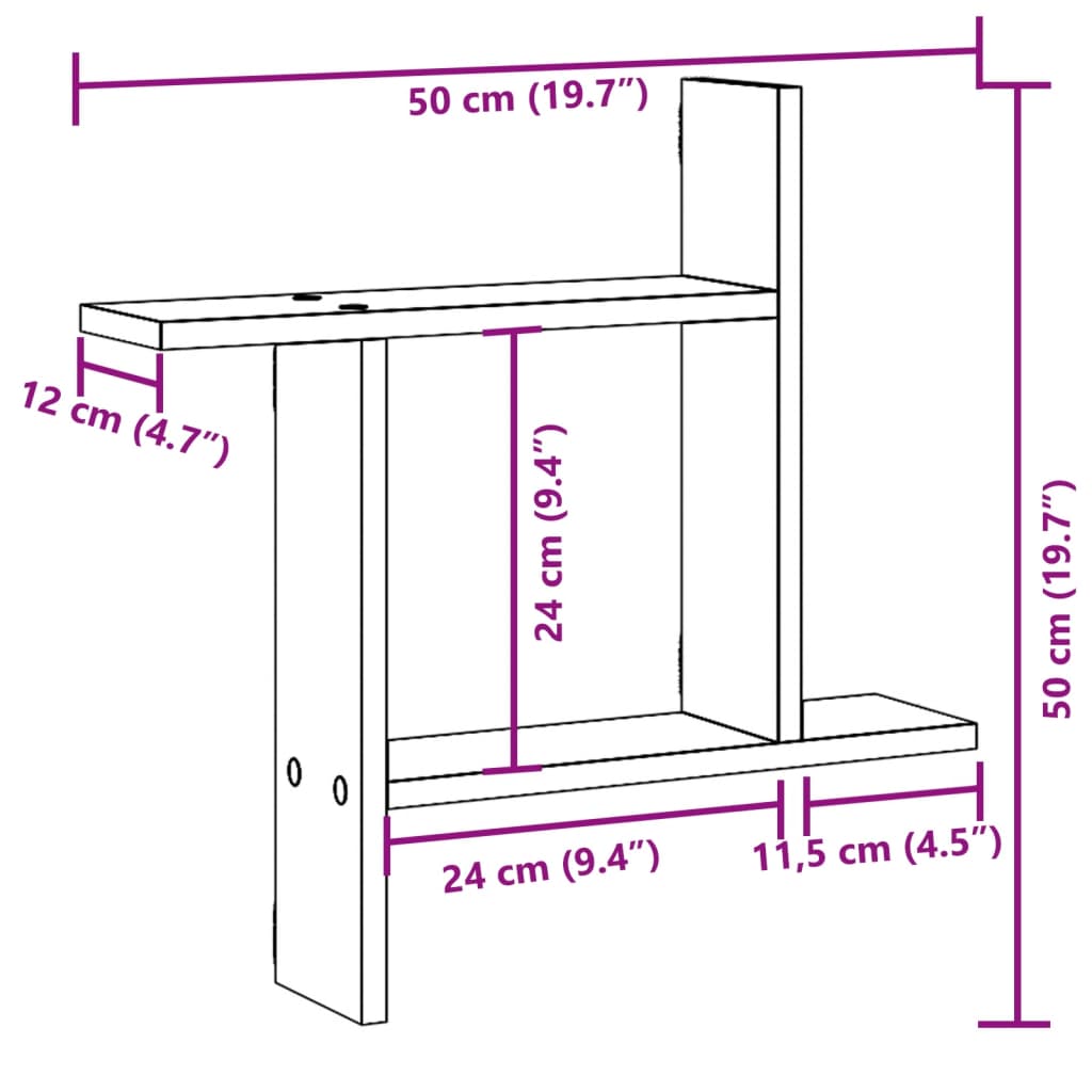 vidaXL Nástěnné police 2 ks hnědý dub 50x12x50 cm kompozitní dřevo