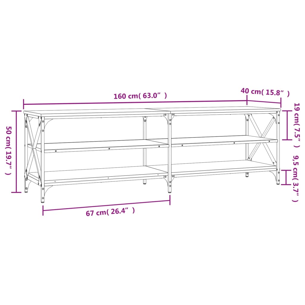 vidaXL TV skříňka kouřový dub 160 x 40 x 50 cm kompozitní dřevo