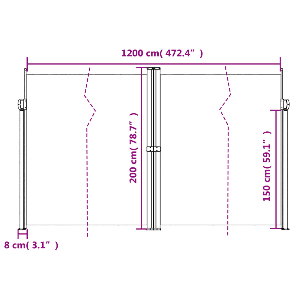 vidaXL Zatahovací boční markýza modrá 200 x 1200 cm