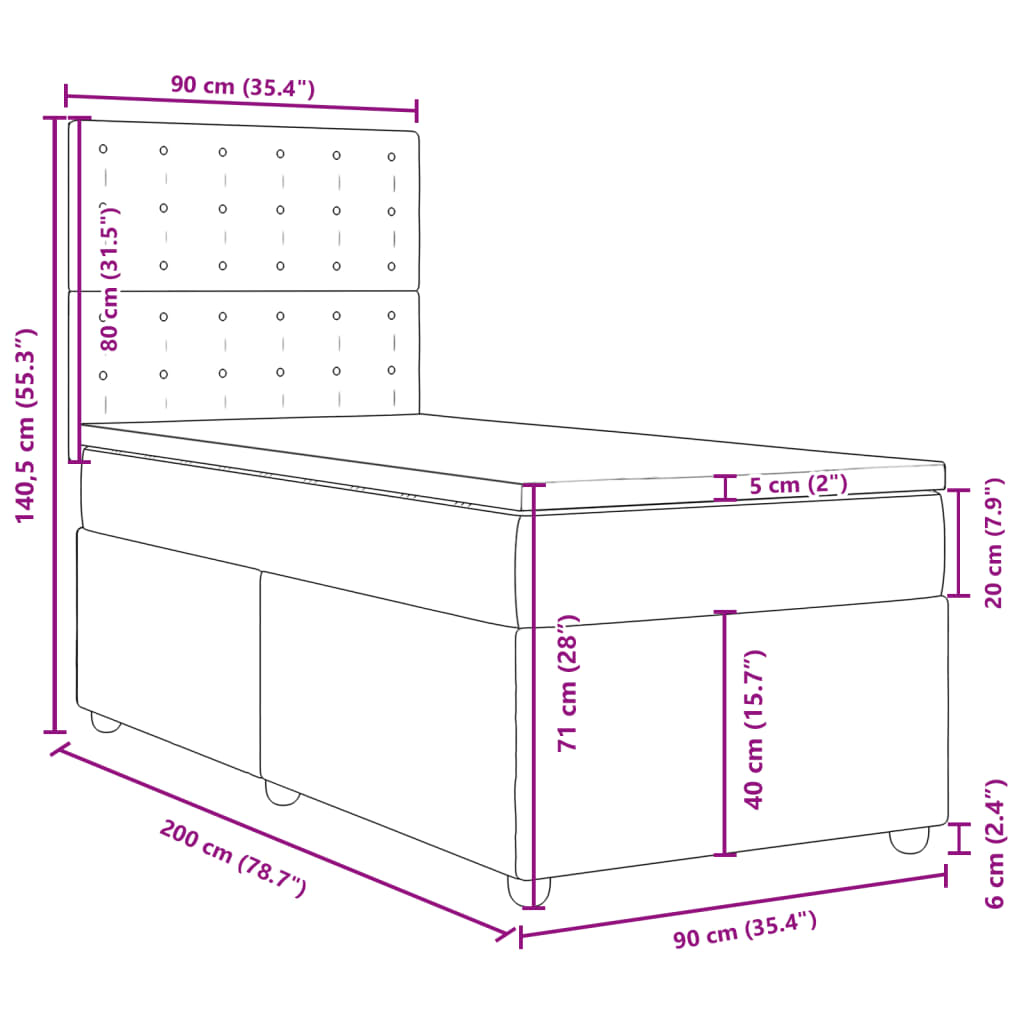 vidaXL Box spring postel s matrací světle šedá 90x200 cm textil