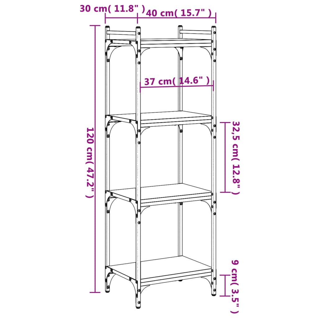 vidaXL Knihovna se 4 policemi černá 40 x 30 x 120 cm kompozitní dřevo