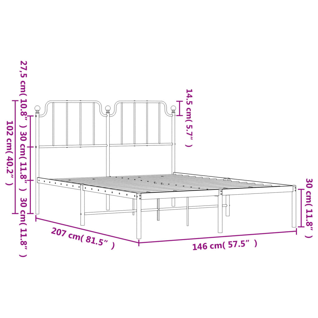 vidaXL Kovový rám postele s čelem bílý 140 x 200 cm