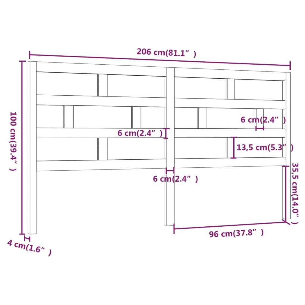 vidaXL Čelo postele medově hnědé 206 x 4 x 100 cm masivní borovice