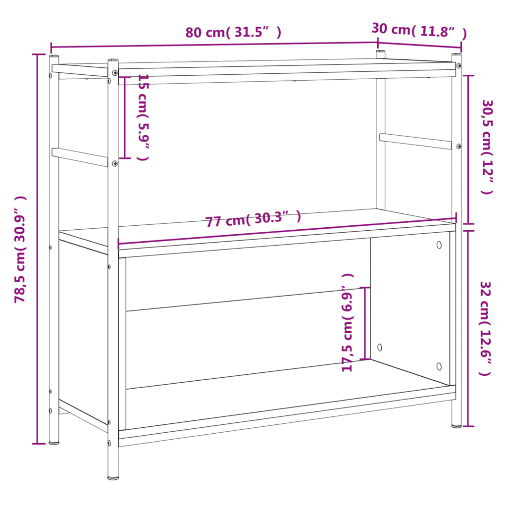 vidaXL Knihovna dub sonoma 80 x 30 x 78,5 cm kompozitní dřevo a železo