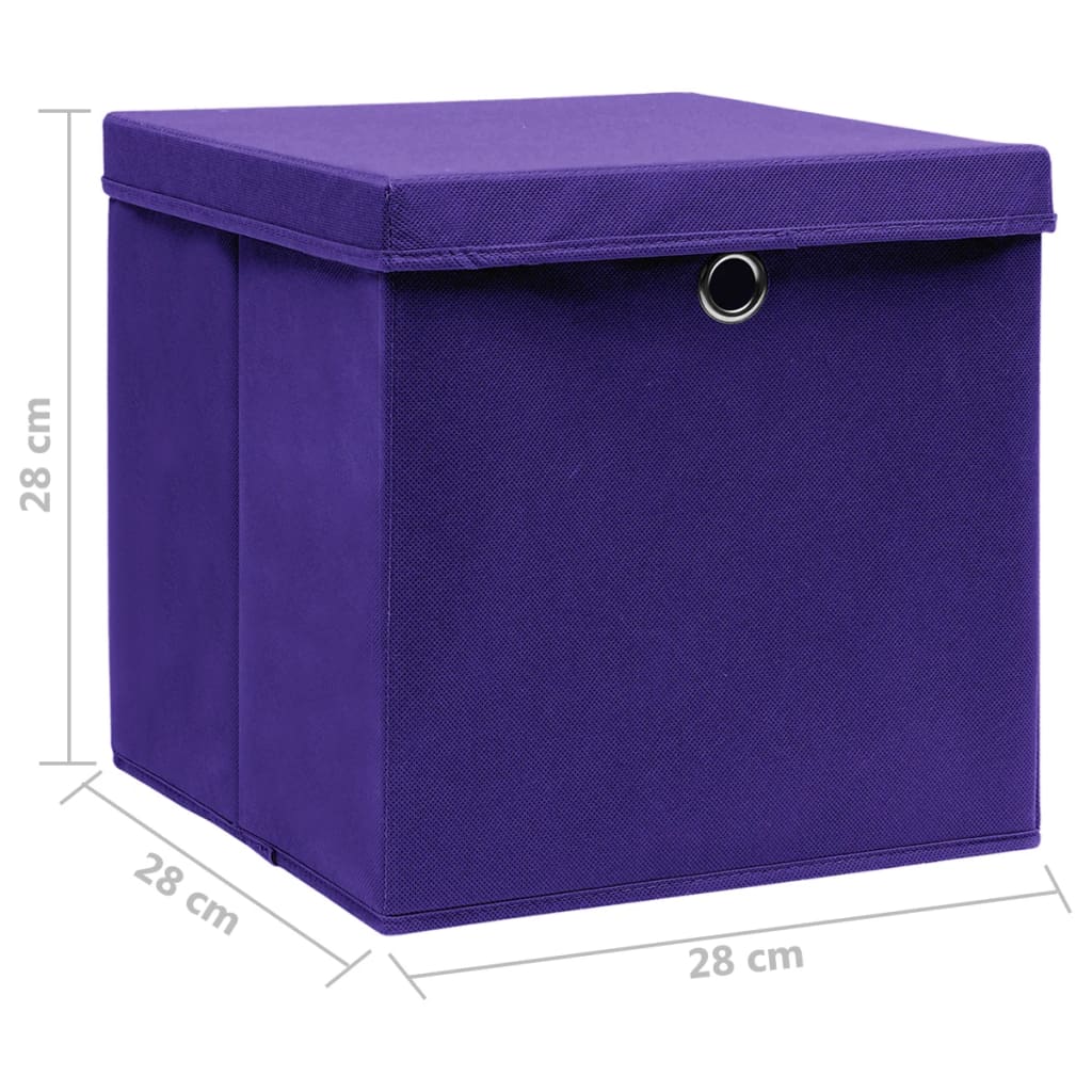 vidaXL Úložné boxy s víky 10 ks 28 x 28 x 28 cm fialové