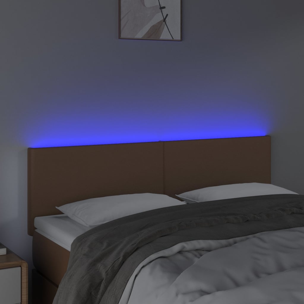 vidaXL Čelo postele s LED hnědé 144x5x78/88 cm umělá kůže