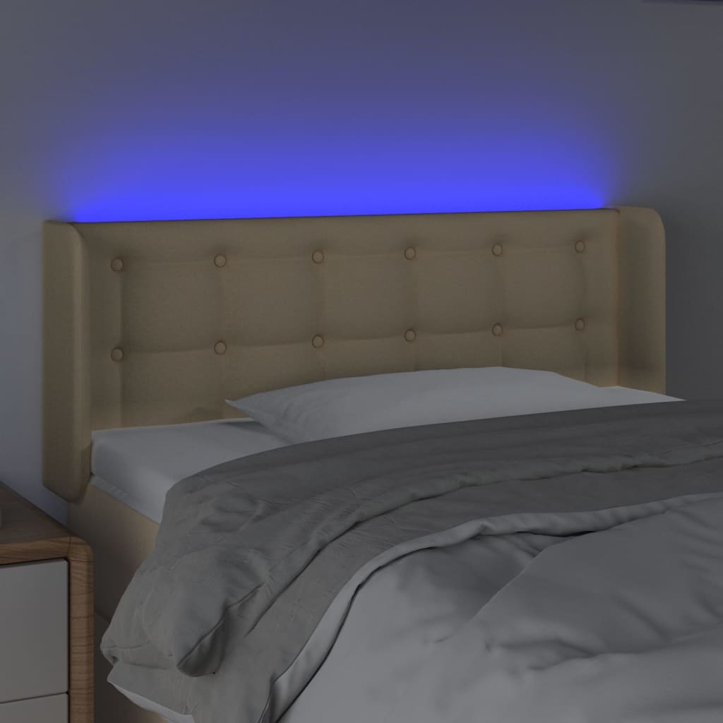 vidaXL Čelo postele s LED krémové 83 x 16 x 78/88 cm textil