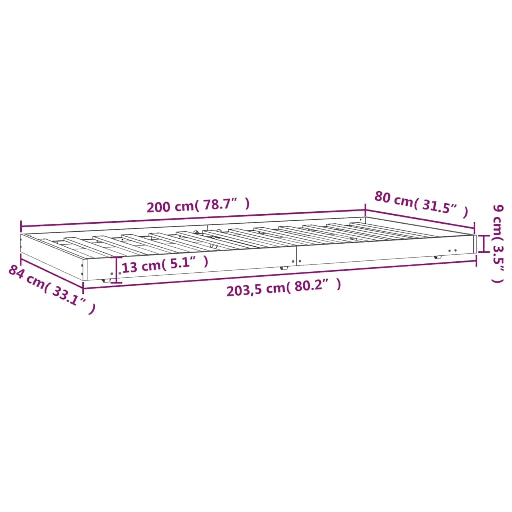 vidaXL Postel bez matrace bílá 80 x 200 cm masivní borovice