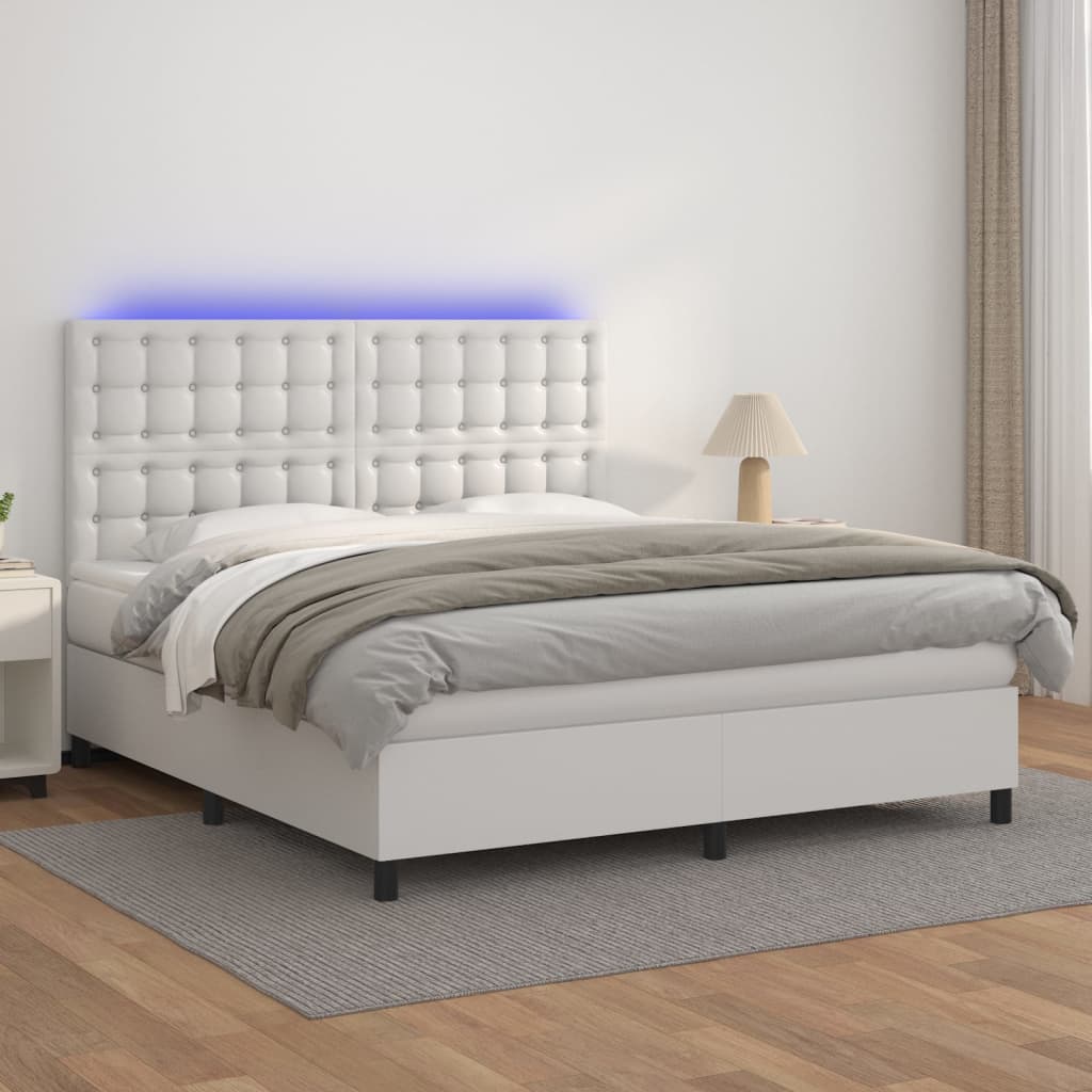 vidaXL Box spring postel s matrací a LED bílá 180x200 cm umělá kůže