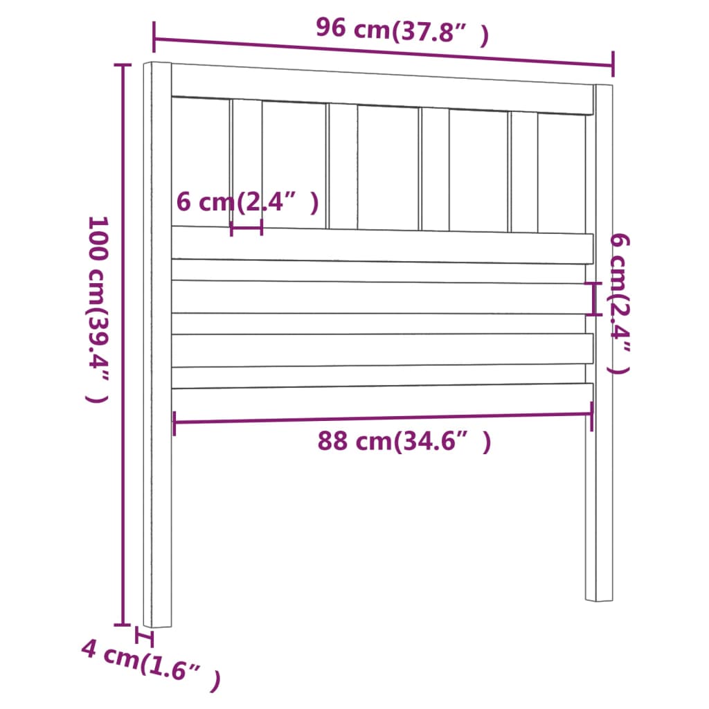 vidaXL Čelo postele černé 96 x 4 x 100 cm masivní borovice