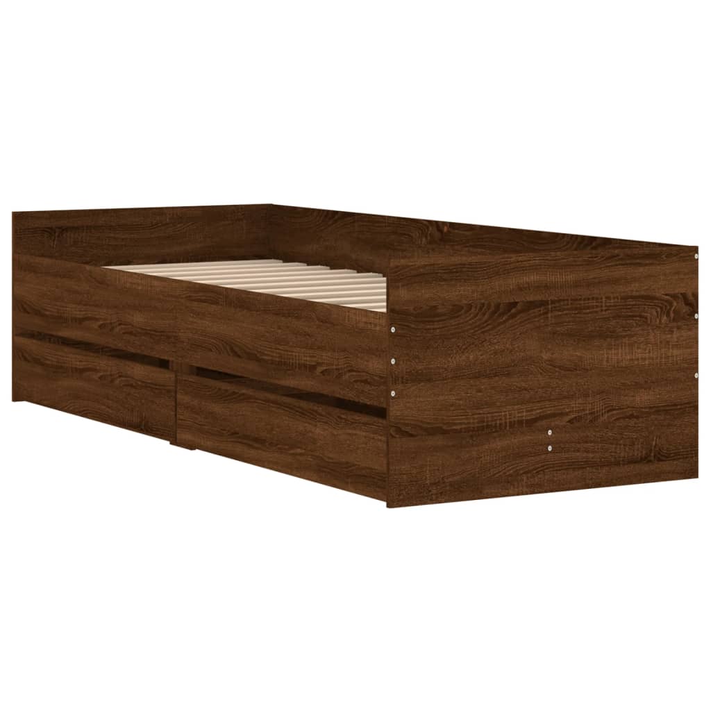 vidaXL Rám postele se zásuvkami hnědý dub 75 x 190 cm Small Single