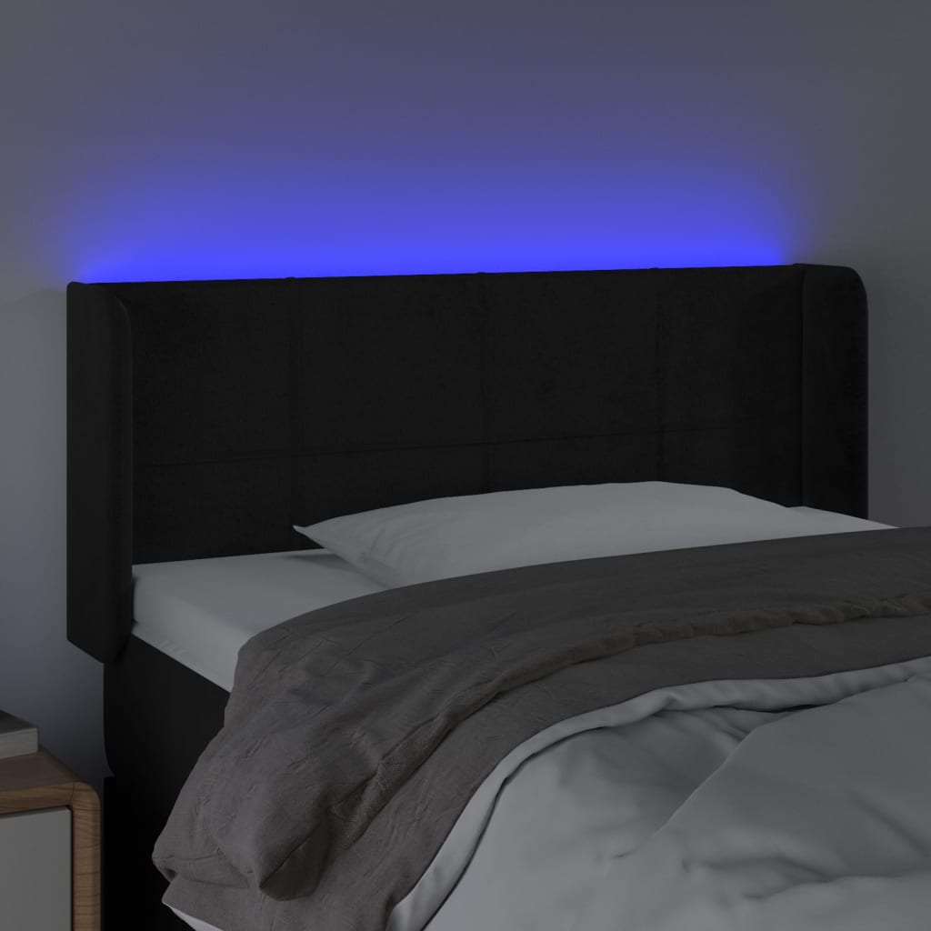 vidaXL Čelo postele s LED černé 93 x 16 x 78/88 cm samet