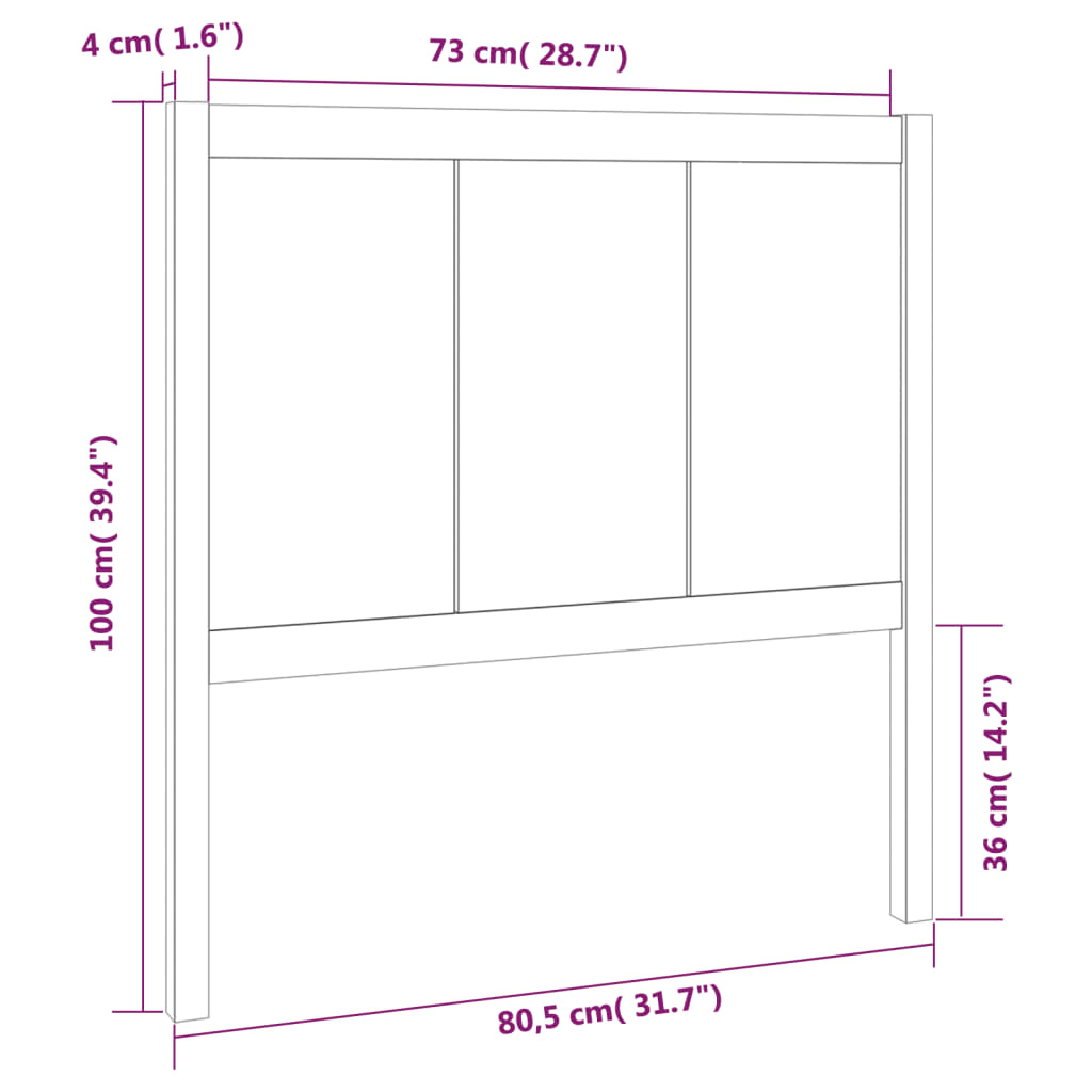 vidaXL Čelo postele černé 80,5 x 4 x 100 cm masivní borovice