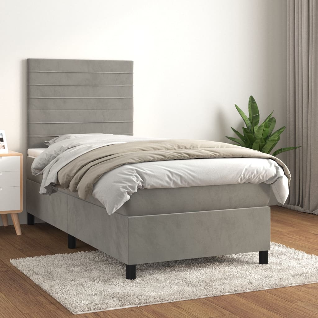 vidaXL Box spring postel s matrací světle šedá 90x200 cm samet