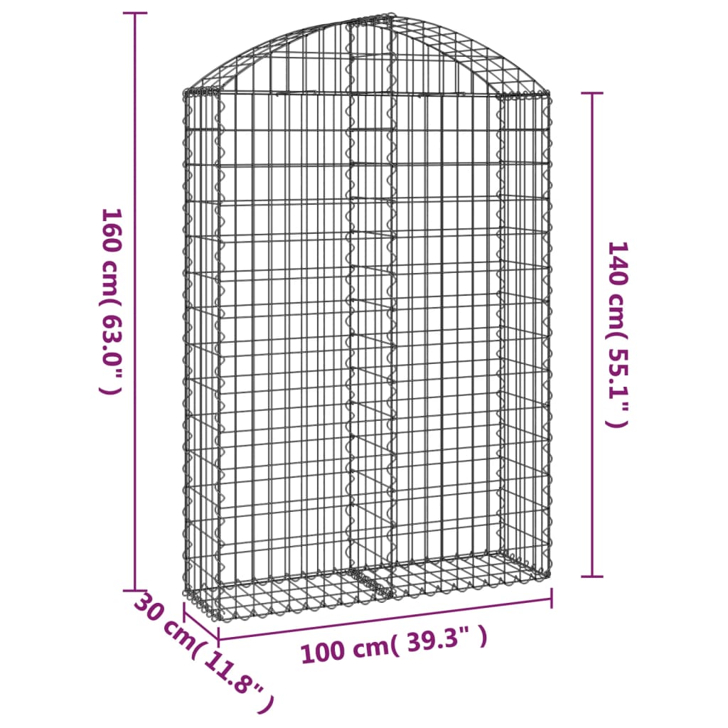 vidaXL Klenutý gabionový koš 100 x 30 x 140/160 cm pozinkované železo