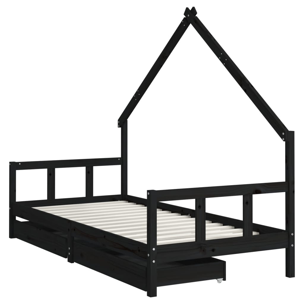 vidaXL Dětská postel se zásuvkami černá 90x190 cm masivní borové dřevo