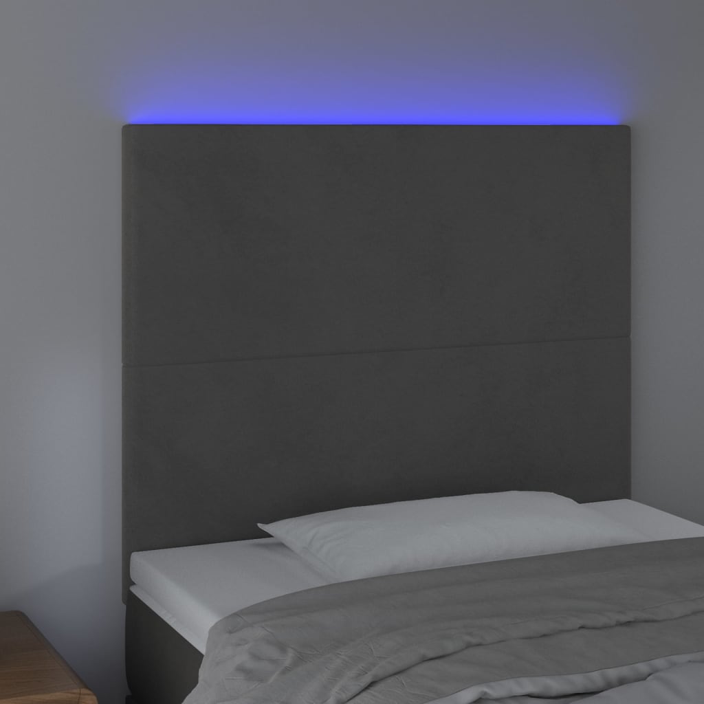 vidaXL Čelo postele s LED tmavě šedé 100x5x118/128 cm samet