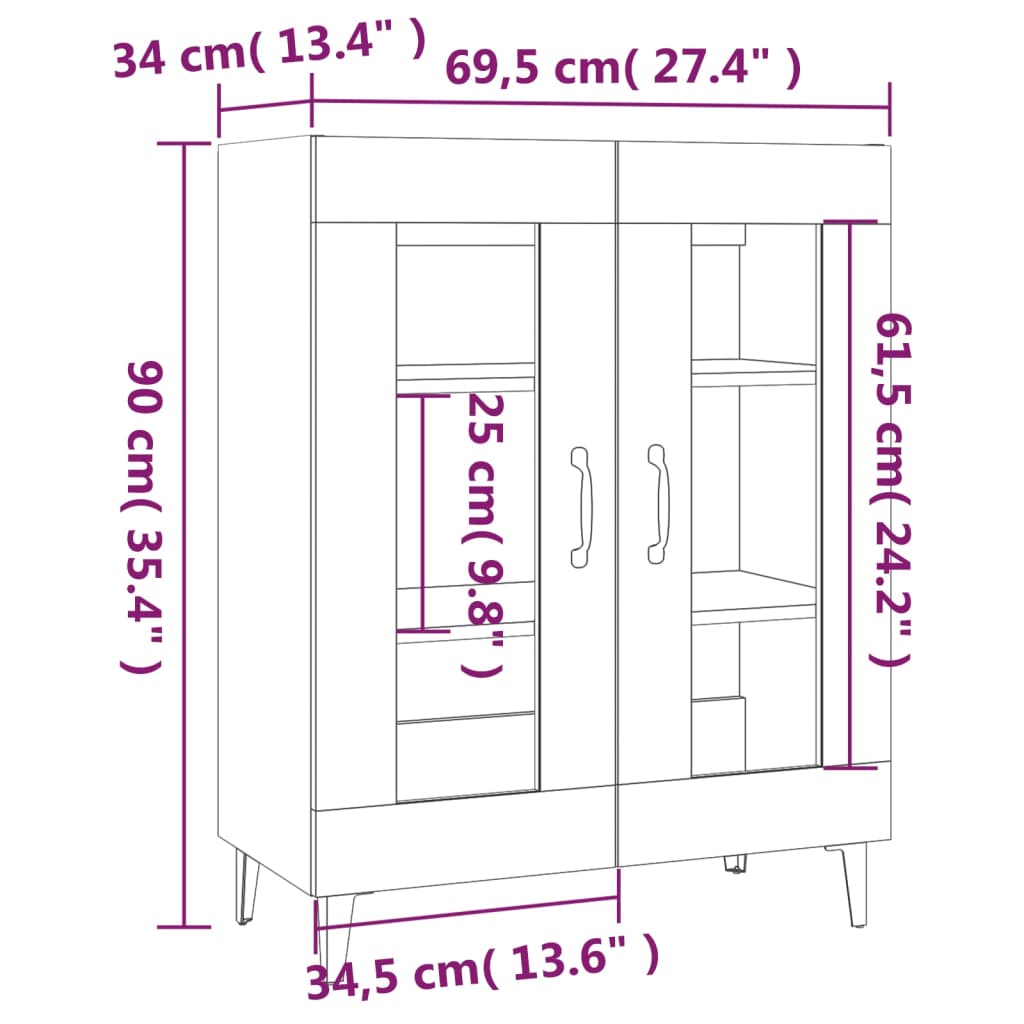 vidaXL Příborník bílý 69,5 x 34 x 90 cm kompozitní dřevo