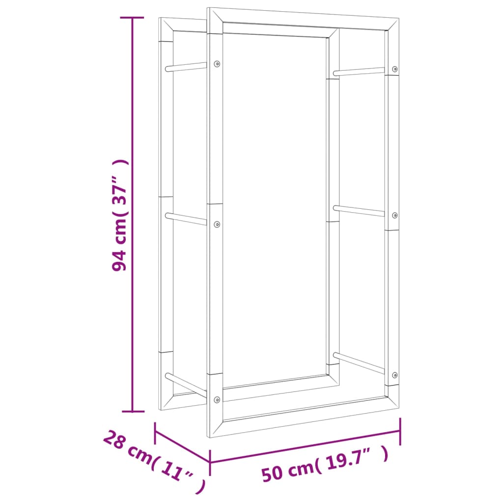 vidaXL Stojan na palivové dřevo 50x28x94 cm nerezová ocel