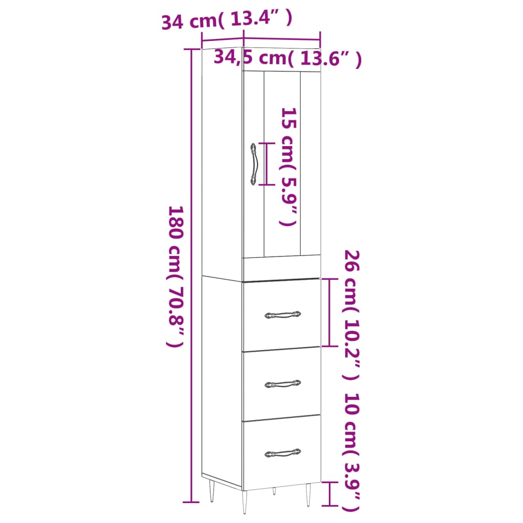 vidaXL Skříň highboard hnědý dub 34,5 x 34 x 180 cm kompozitní dřevo