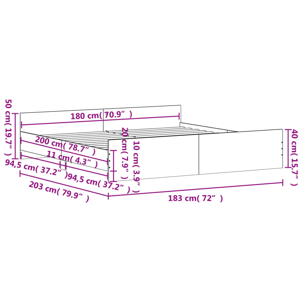 vidaXL Rám postele s hlavovým a nožním čelem kouřový dub 180 x 200 cm