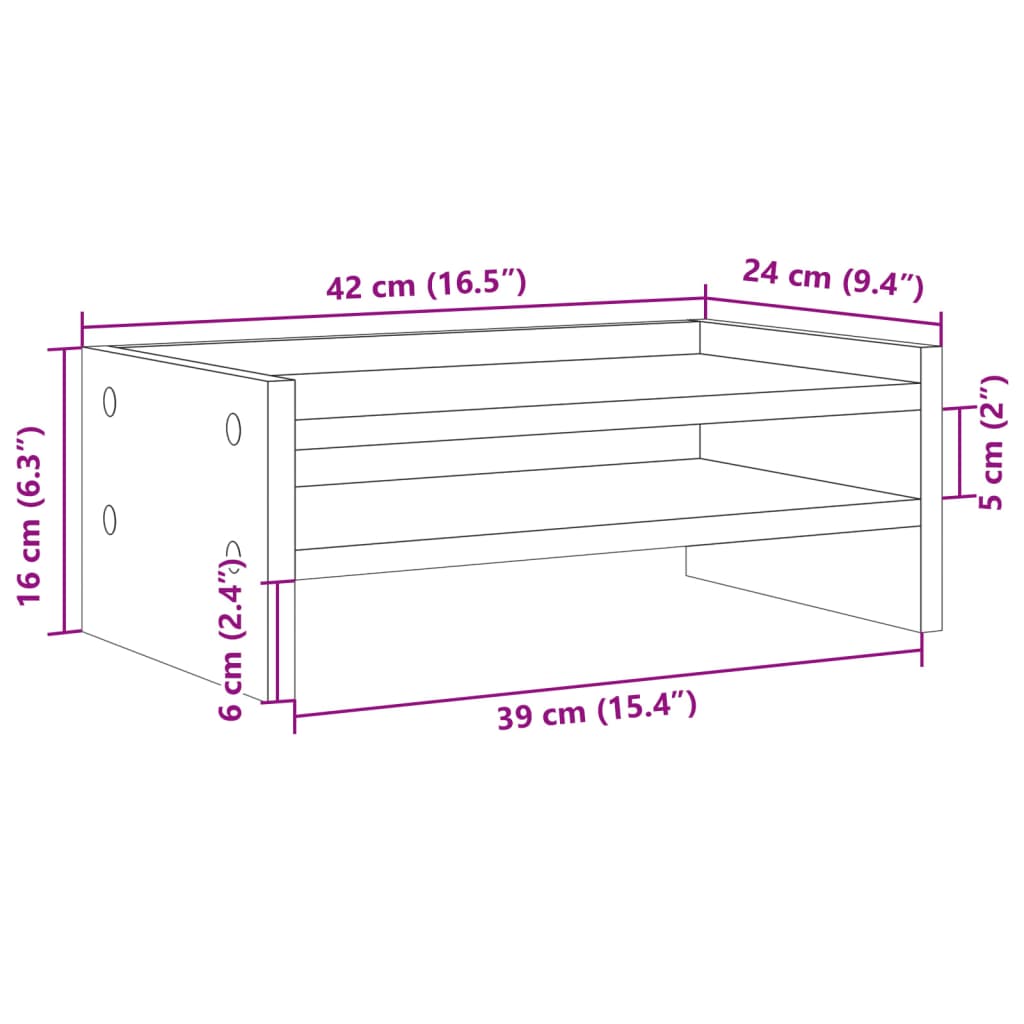 vidaXL Stojan na monitor hnědý dub 42 x 24 x 16 cm kompozitní dřevo