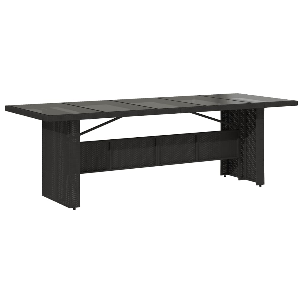 vidaXL Zahradní stůl se skleněnou deskou černý 240x90x75 cm polyratan