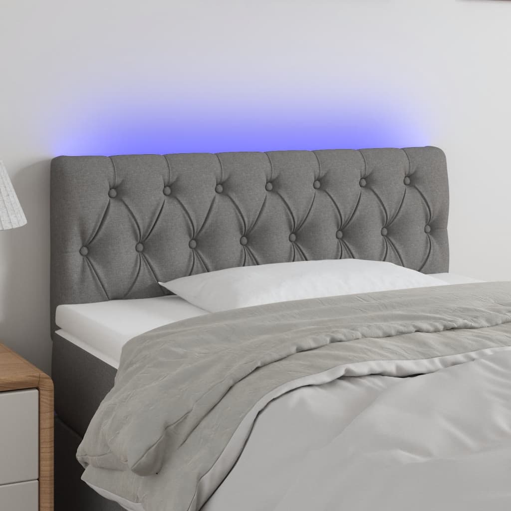 vidaXL Čelo postele s LED tmavě šedé 90 x 7 x 78/88 cm textil