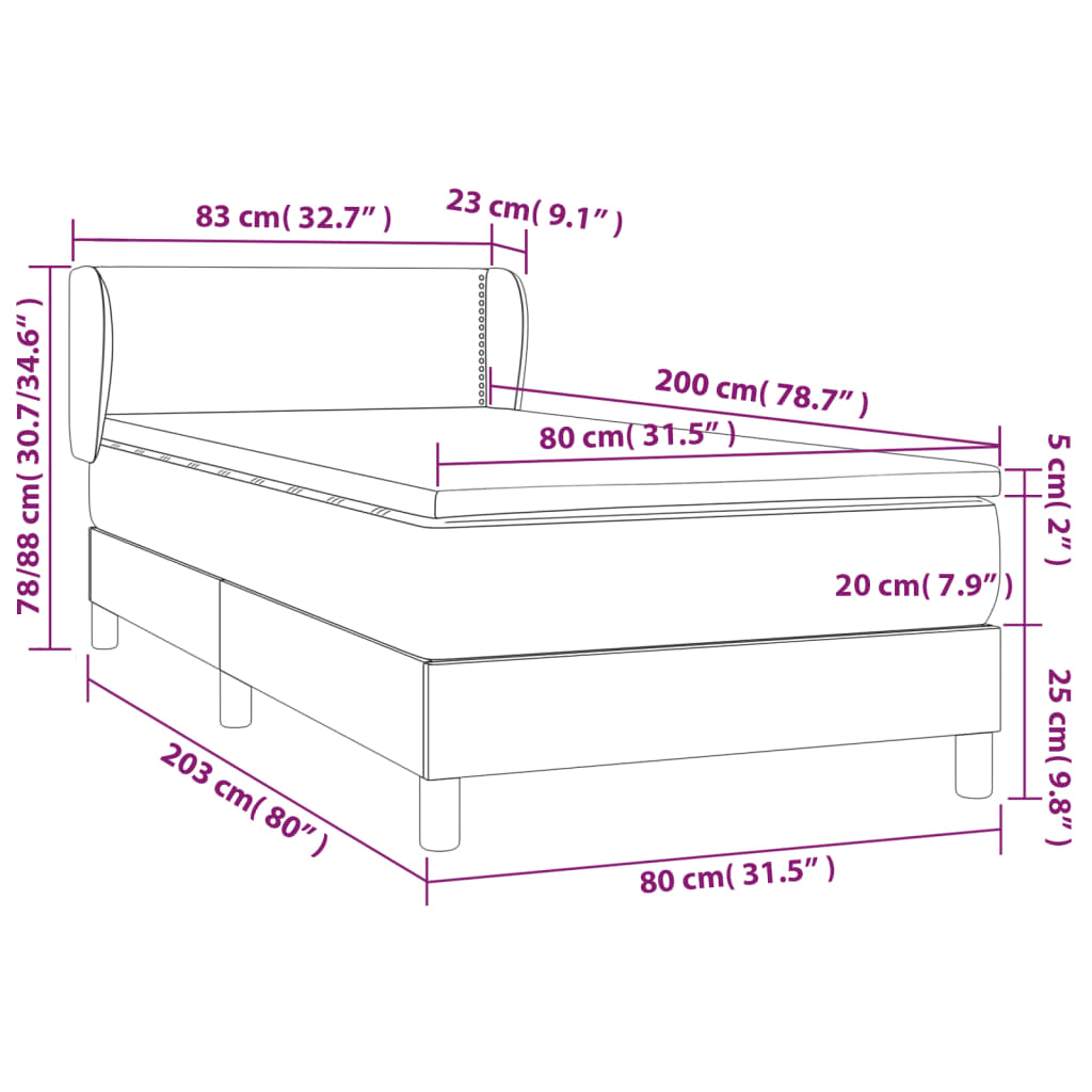 vidaXL Box spring postel s matrací tmavě šedá 80 x 200 cm samet