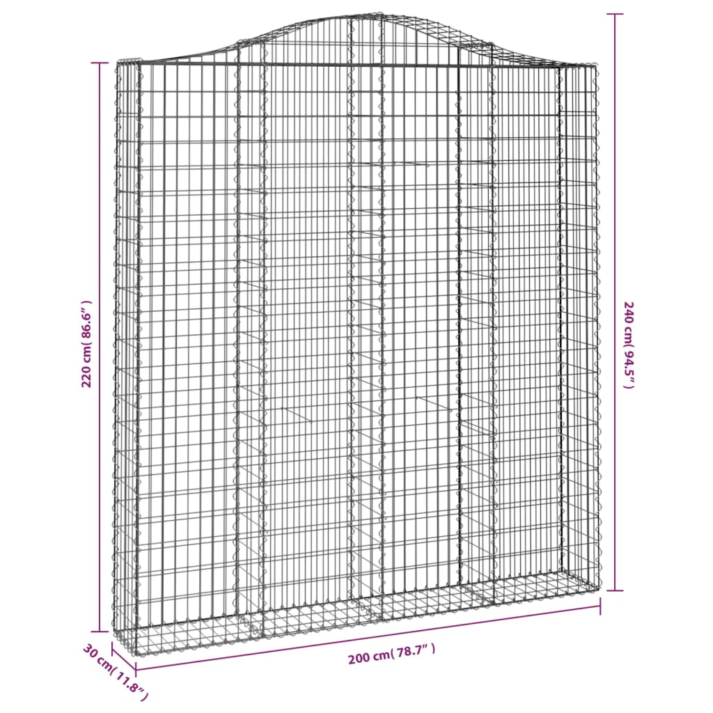 vidaXL Klenuté gabionové koše 2 ks 200x30x220/240cm pozinkované železo