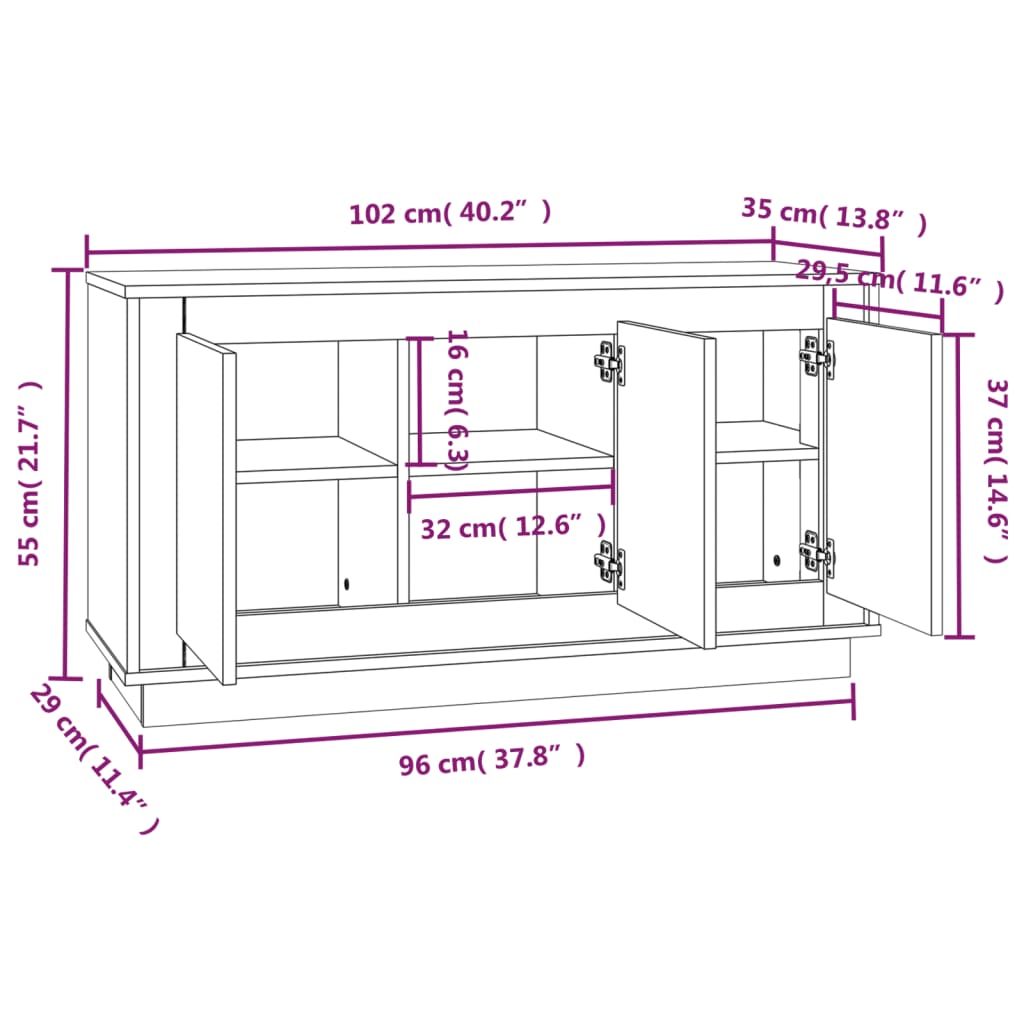 vidaXL Příborník bílý 102 x 35 x 55 cm kompozitní dřevo