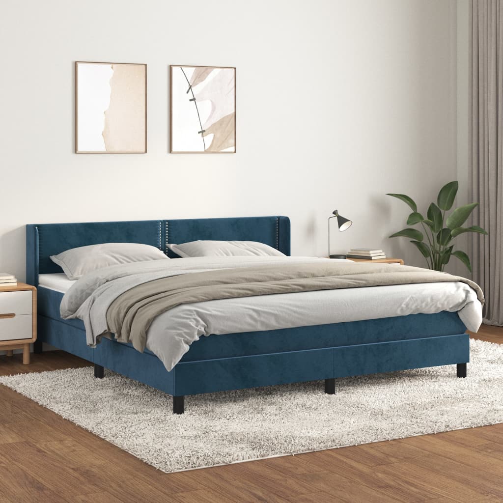 vidaXL Box spring postel s matrací tmavě modrá 160x200 cm samet