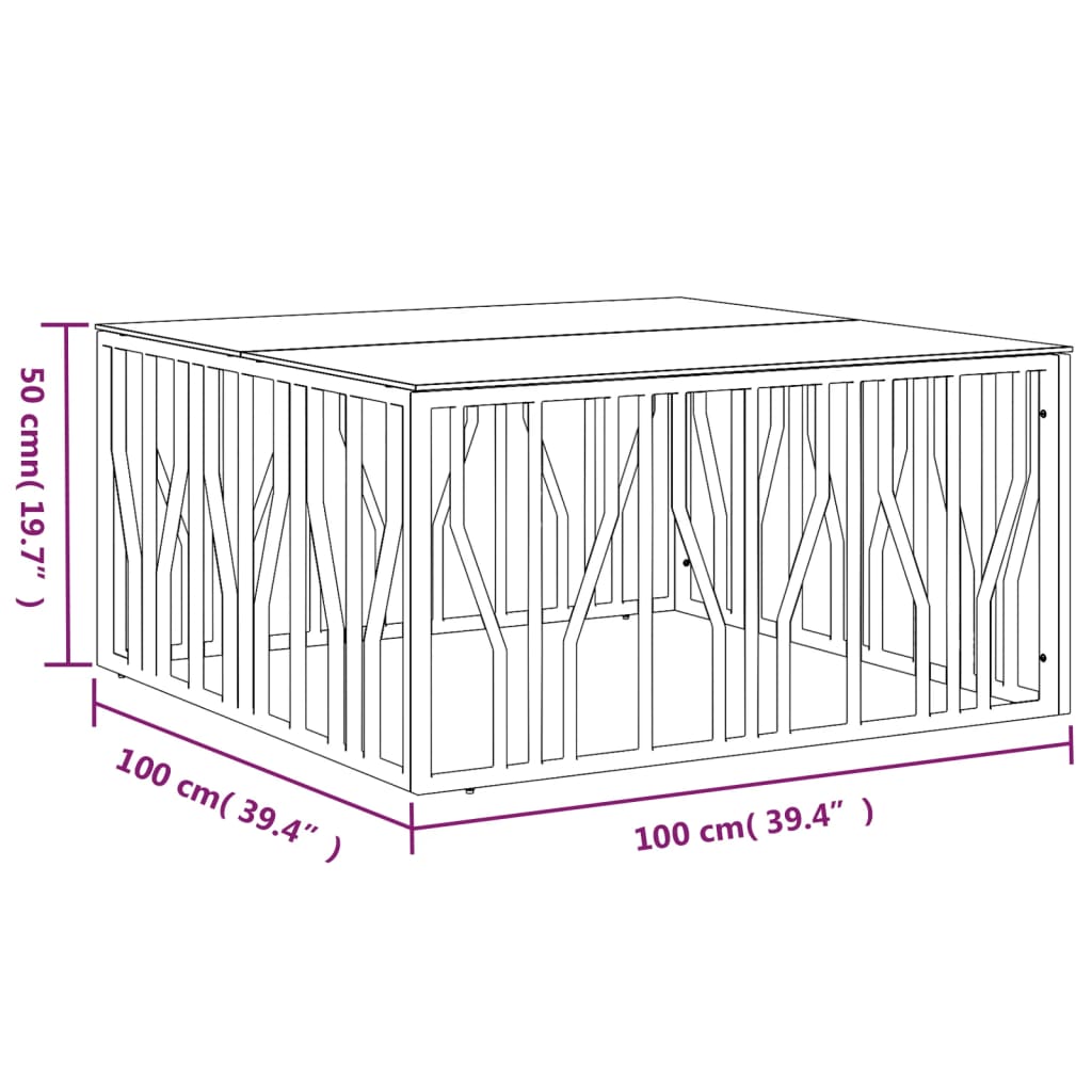 vidaXL Konferenční stolek 100 x 100 x 50 cm nerezová ocel a sklo