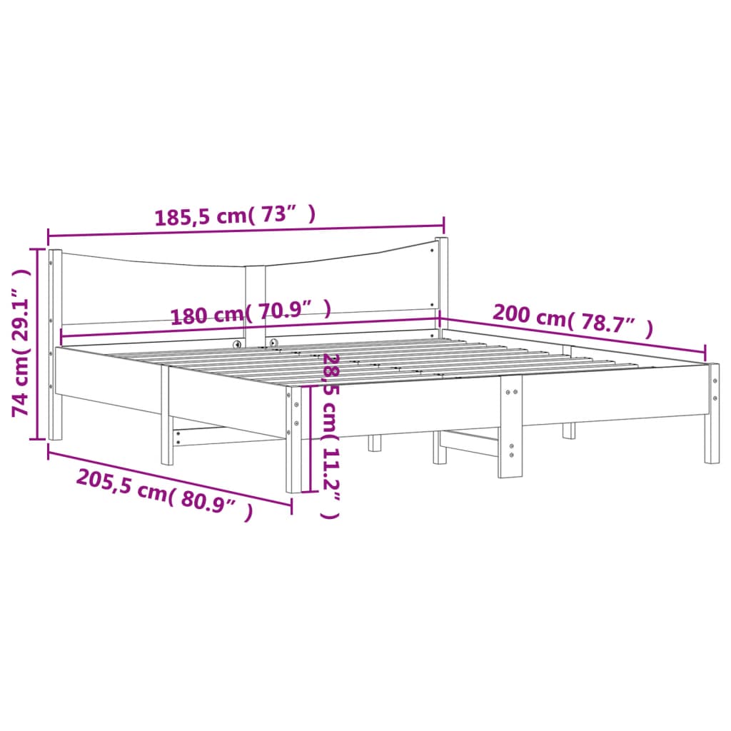 vidaXL Postel bez matrace voskově hnědá 180 x 200 cm masivní borovice